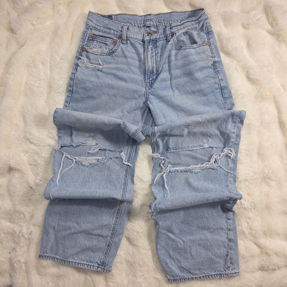American Eagle Stovepipe Jeans Womens 4 Light Blue Distressed 8746917102